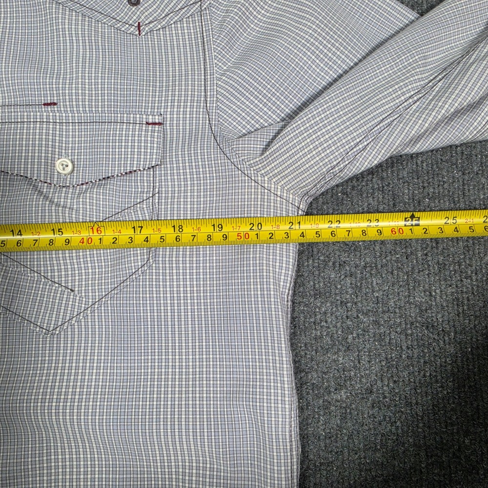 7 Diamonds Mens Grey Micro Check Western Button Down Shirt Med Embroidered Yoke - Picture 8 of 10